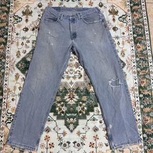 Wrangler Jeans Mens Blue‎ Denim Faded Distressed Straight Leg Casual Pants